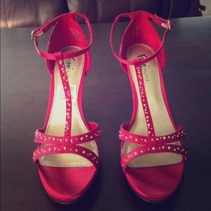 Red Satin t-strap Fioni Nights Heels